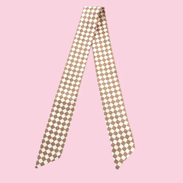 Twilly Scarf- Tan/White Checkered