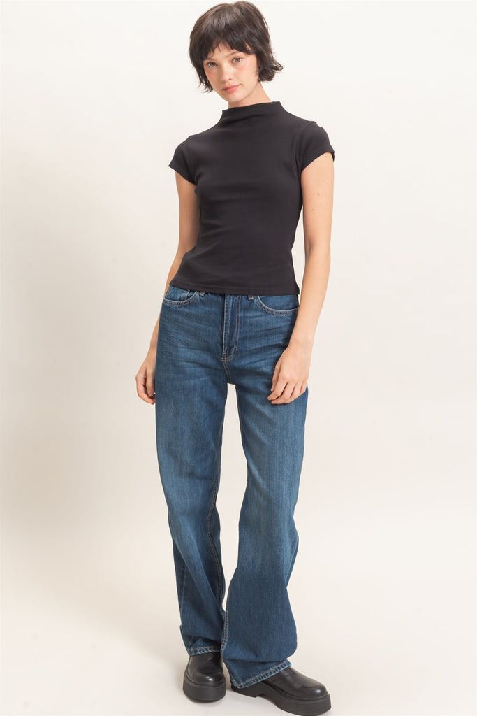 Mock Neck Cap Sleeve Top