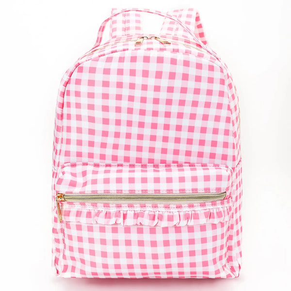 Pink Plaid Ruffle Girls Backpack