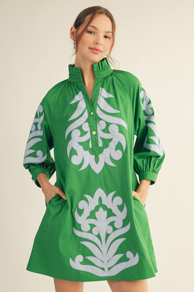 Baroque Floral Applique Shift Dress