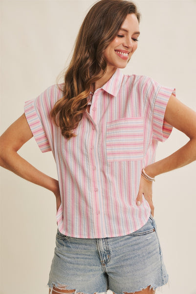 Breezy Stripe Button Down Top