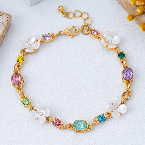 Floral Multi Gem Charm Bracelet