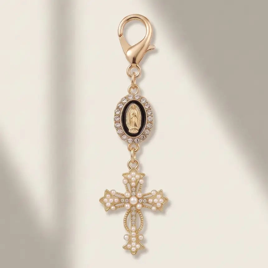 Our Lady of Guadalupe Black Enamel Medal Keychain