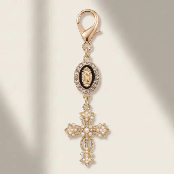 Our Lady of Guadalupe Black Enamel Medal Keychain