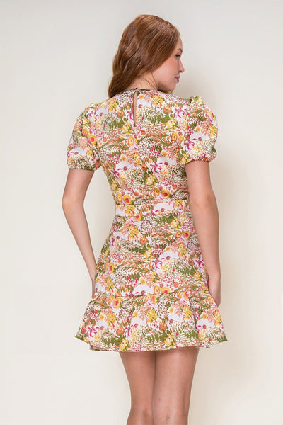 3/4 Sleeve Belted Jacquard Mini Dress