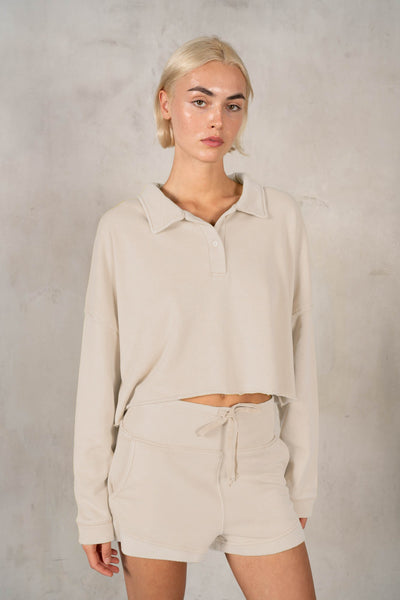 Semi-Cropped Henley Sweatshirt & Short Set