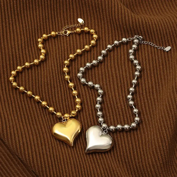 Heart Beaded Necklace Gold