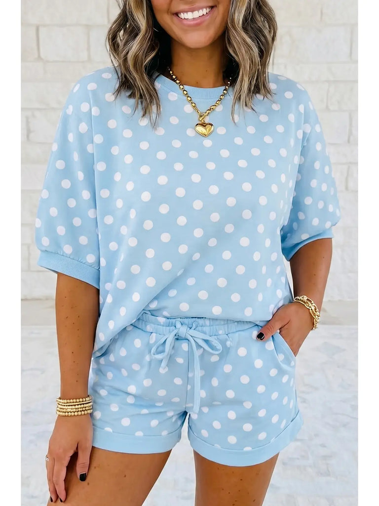 Polka Dot Top & Drawstring Shorts Set