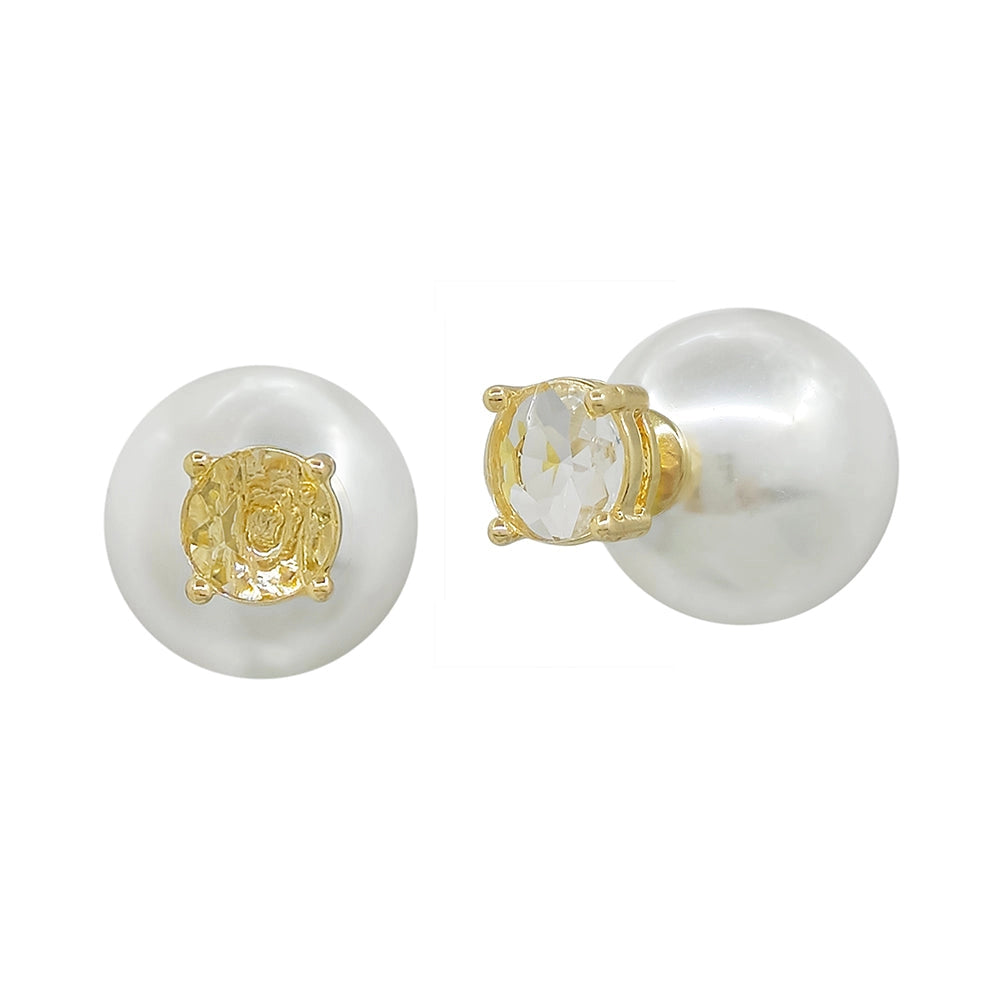 Pearl Gold Stud with Crystal Embed Earrings