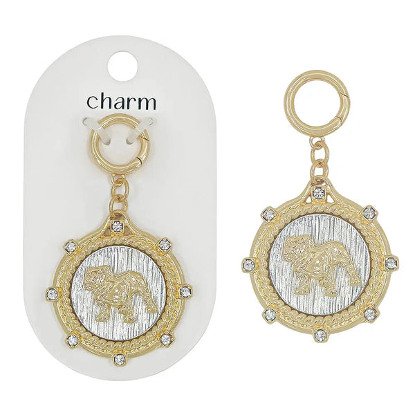 Gold and Silver Textured Bulldog Necklace Charm