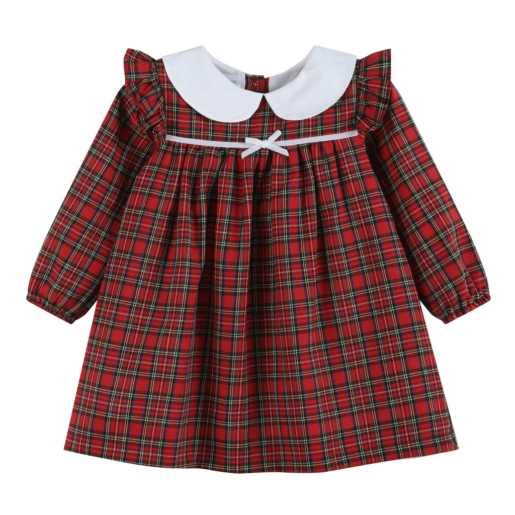 Christmas Plaid Collared Ruffle Dress