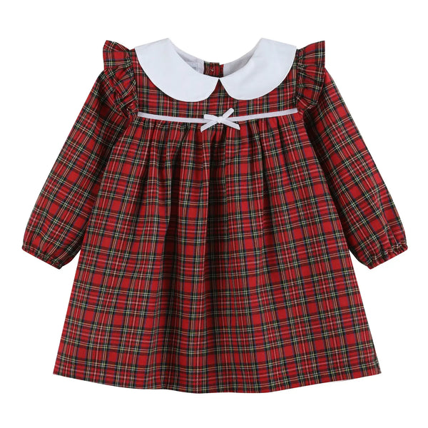 Christmas Plaid Collared Ruffle Dress