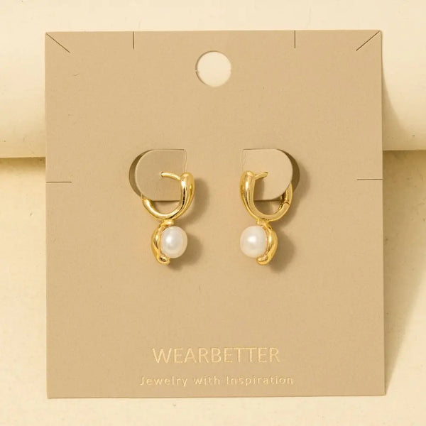 Mini Pearl Drop Huggie Earrings