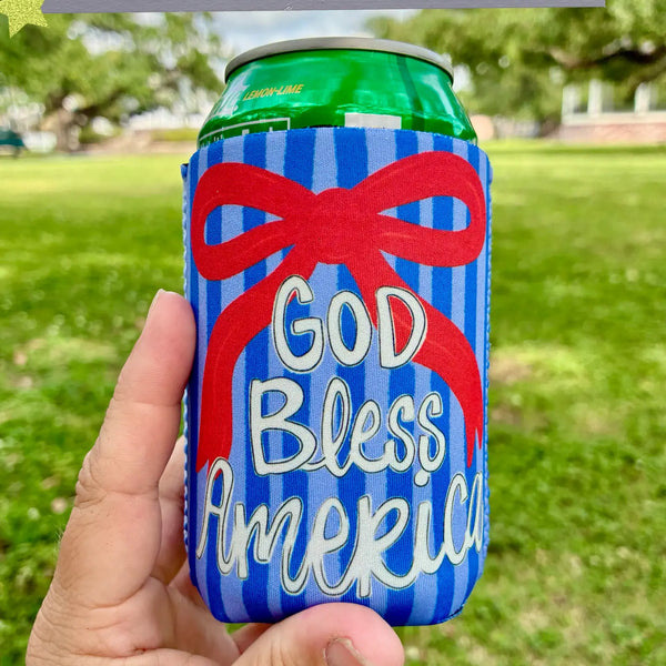 God Bless America Bow Patriotic Koozie