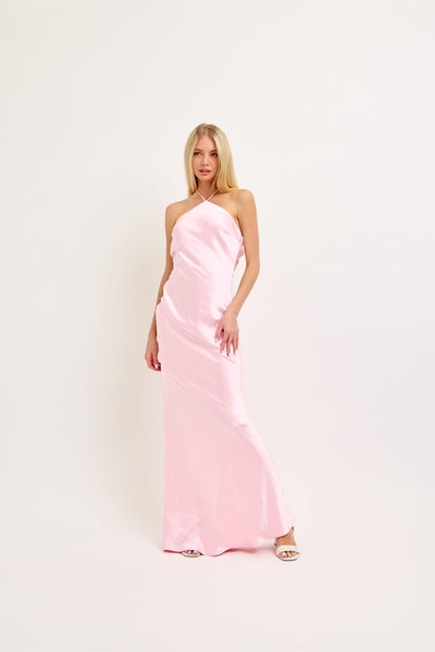 Satin Adjustable Back Tie Maxi Dress