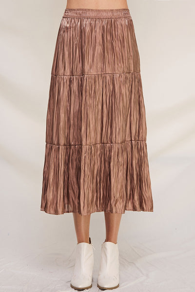 Tiered Crinkle Shimmer Satin Skirt