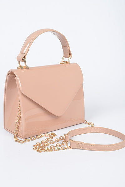 Enamel Faux Leather Top Handle Bag