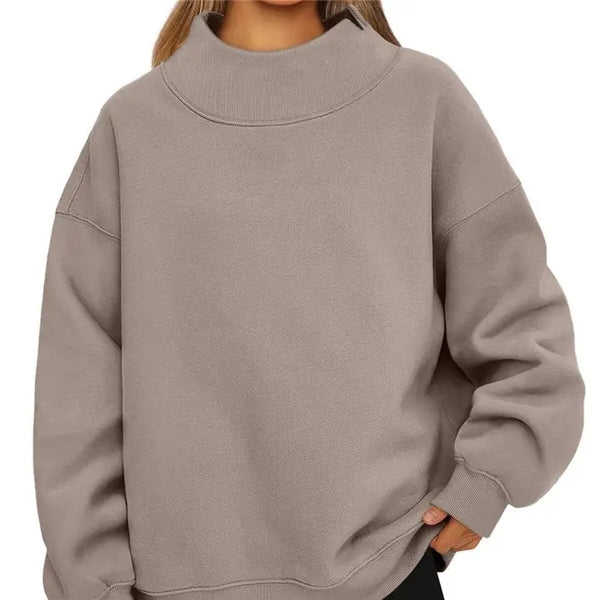 Solid Color High Neck Fleece Sweatshirt