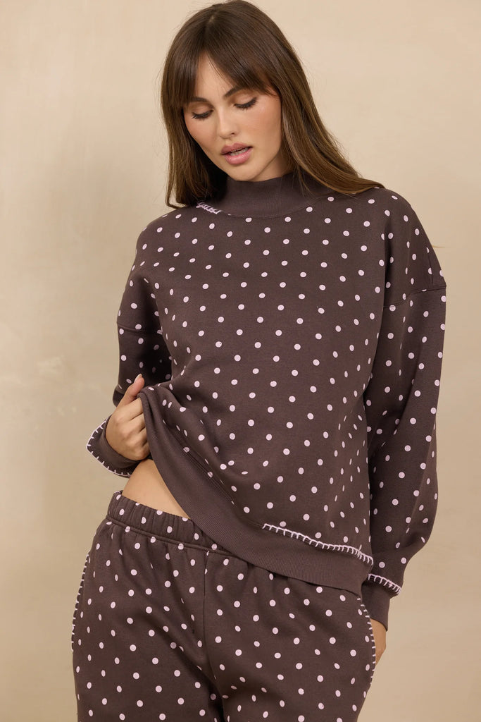Printed  Fleece Mockneck Pullover
