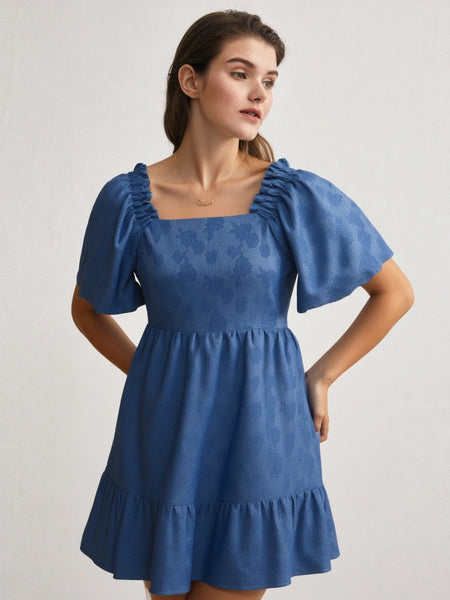Square Neck Jacquard Mini Dress