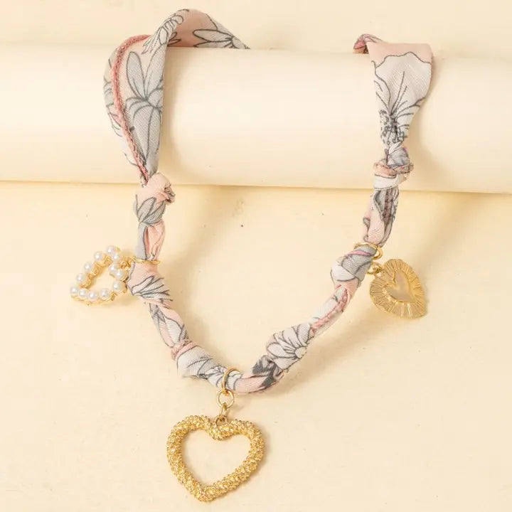 Mixed Heart Charms Bandana Necklace