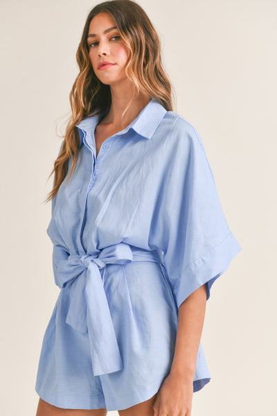 Short Sleeve Button Down Collared Romper