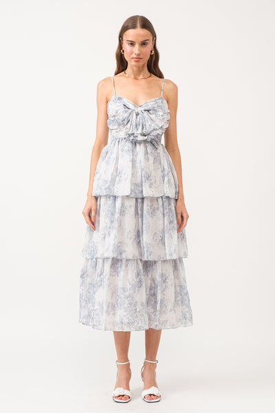 Floral Bow Detail Tiered Midi Dress