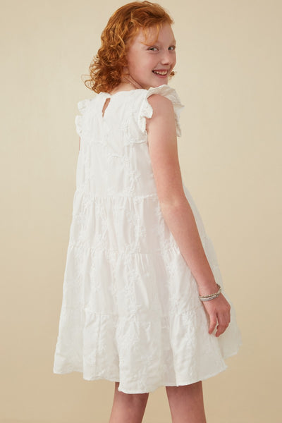 Girls Textured Floral Button Tiered Dress