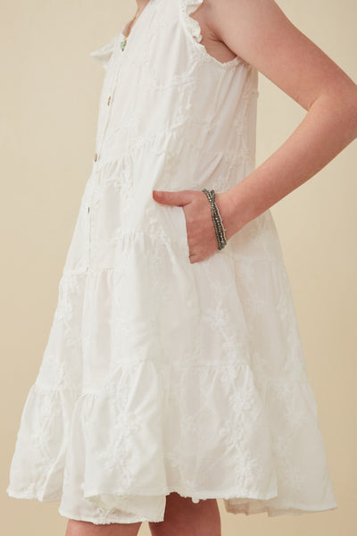 Girls Textured Floral Button Tiered Dress