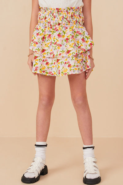 Girls Floral Textured Layered Skirt