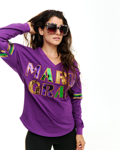 Mardi Gras Sequin Long Sleeve Top