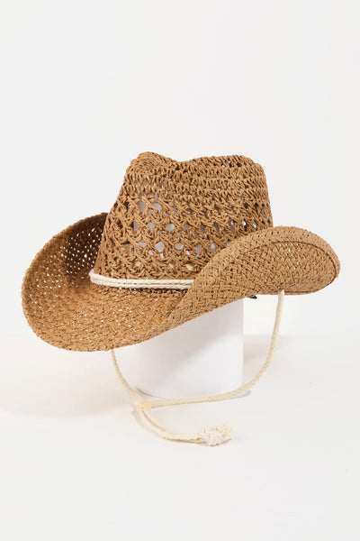 Straw Braided Rope Strap Cowboy Hat