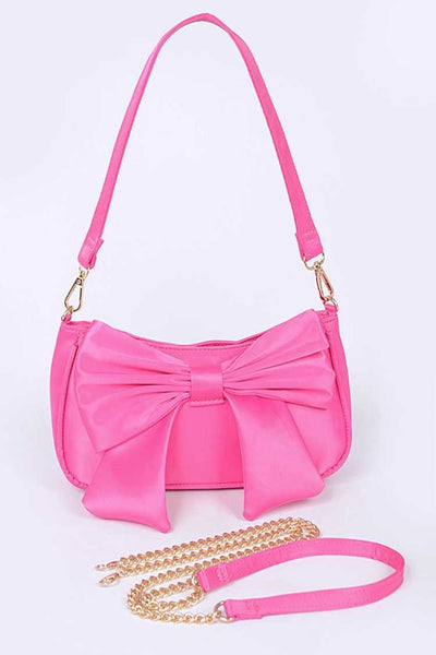 Satin Bow Tie Convertible Shoulder Bag