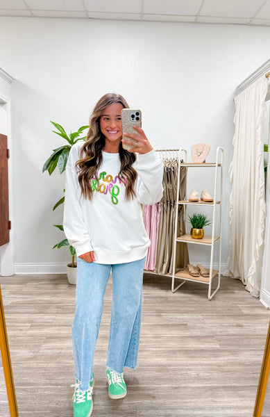 Sequin Mardi Gras Crew Neck Sweatshirt