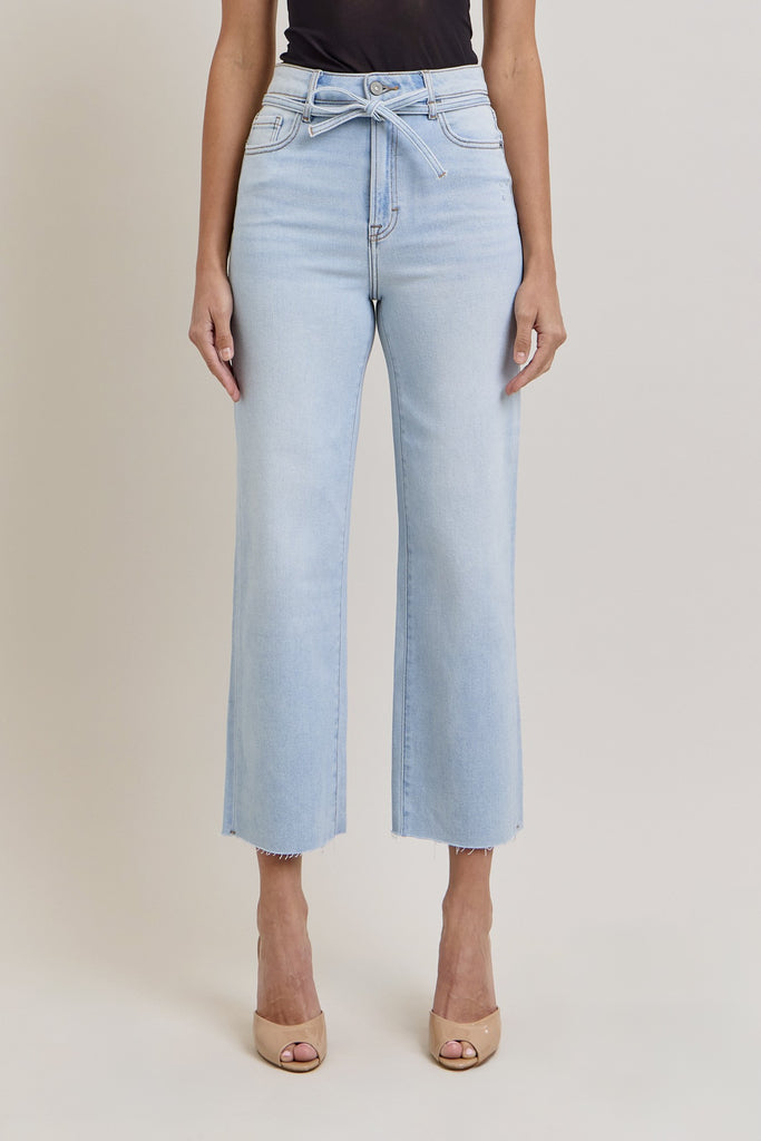 Hidden Tie Waist Stretch Wide Straight Jean