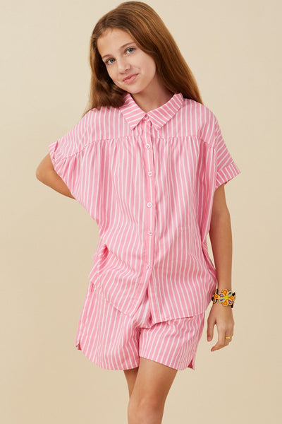 Girls Dolman Cut Button Up Stripe Shirt