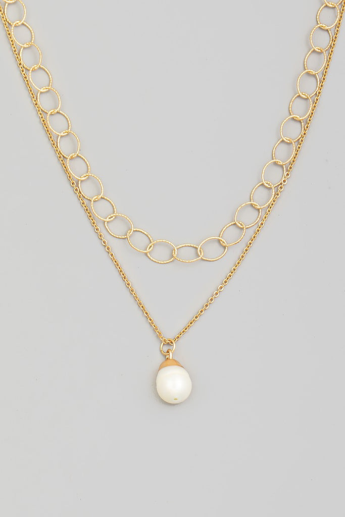 Pearl Pendant Layered Chains Necklace