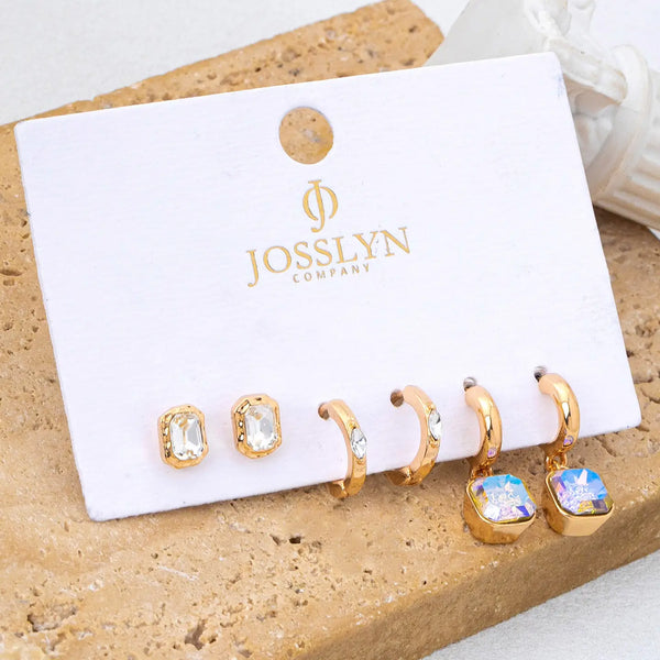 Whimsical Crystal Glass Huggie & Stud Earring Set