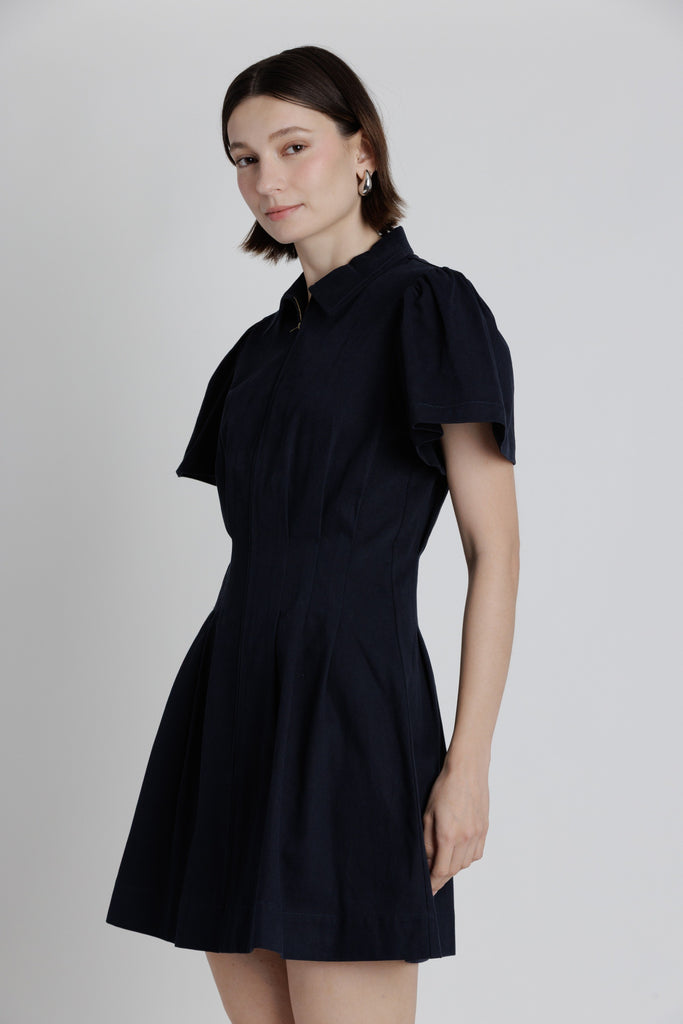 Pleated Twill Utility Mini Dress