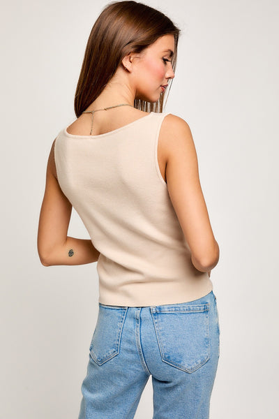 Boat Neck Sleeveless Sweater Top
