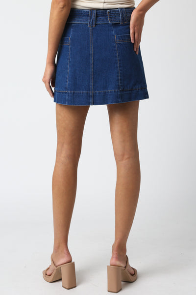 Belted Denim Wrap Style Skirt