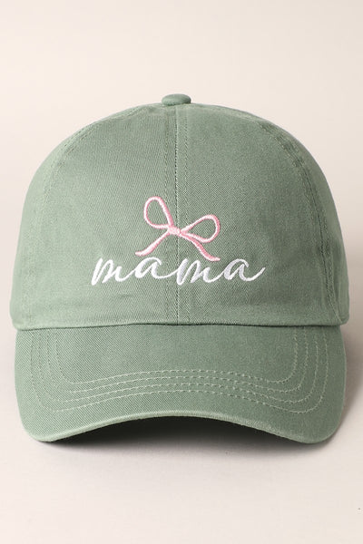 Mama Letter Bow On Top Embroidered Baseball Cap