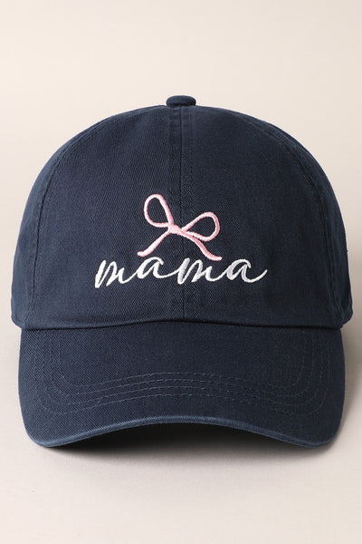 Mama Letter Bow On Top Embroidered Baseball Cap