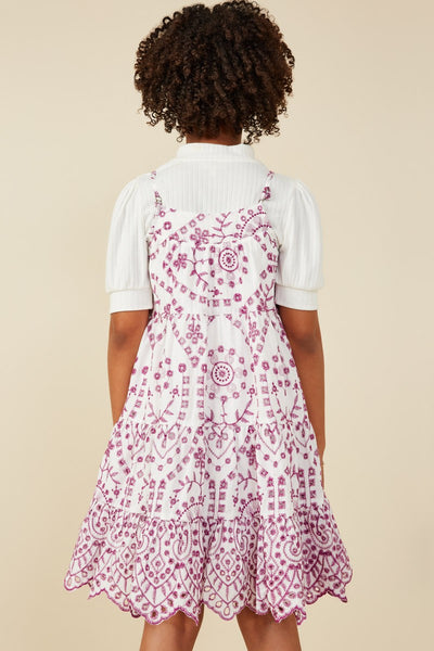 Girls Eyelet Embroidered Scallop Hem Tank Dress
