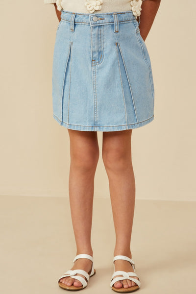 Girls Box Pleated Washed Denim Skirt