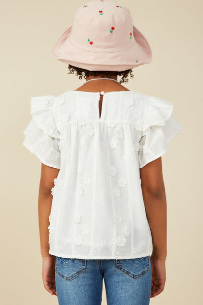 Girls Crochet Floral Detailed Ruffle Sleeve Top