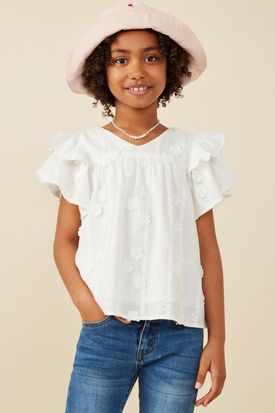 Girls Crochet Floral Detailed Ruffle Sleeve Top