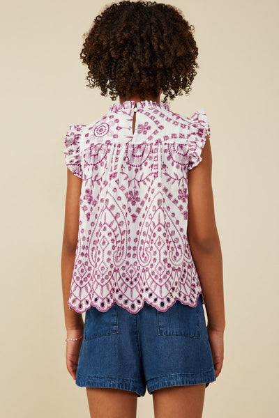 Girls Eyelet Ruffle Detail Scallop Hem