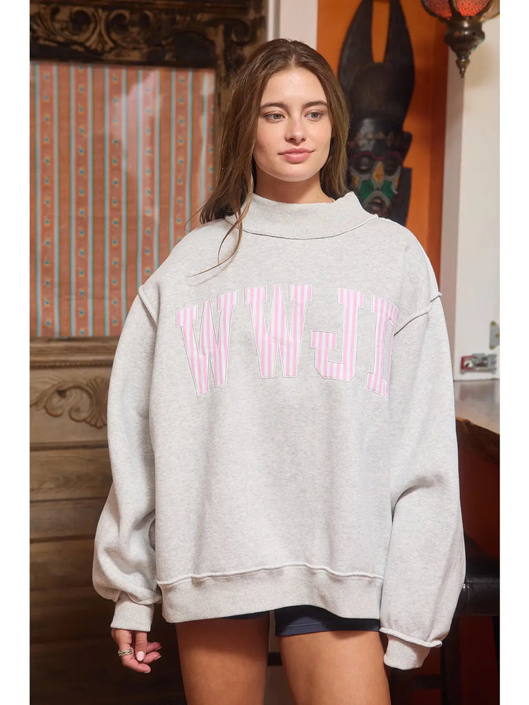 Stripe Embroidered "Wwjd" Sweatshirt