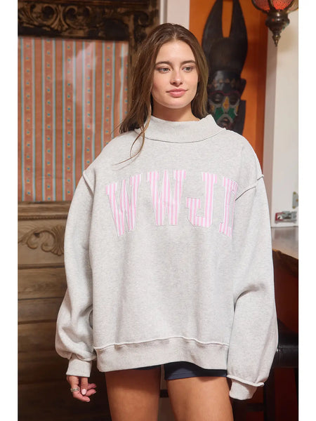 Stripe Embroidered "Wwjd" Sweatshirt